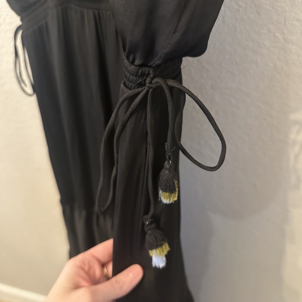 Anthropologie Dolan Left Coast Maxi Dress. Tiered Black Side Tie Pockets Sz M - Picture 7 of 9
